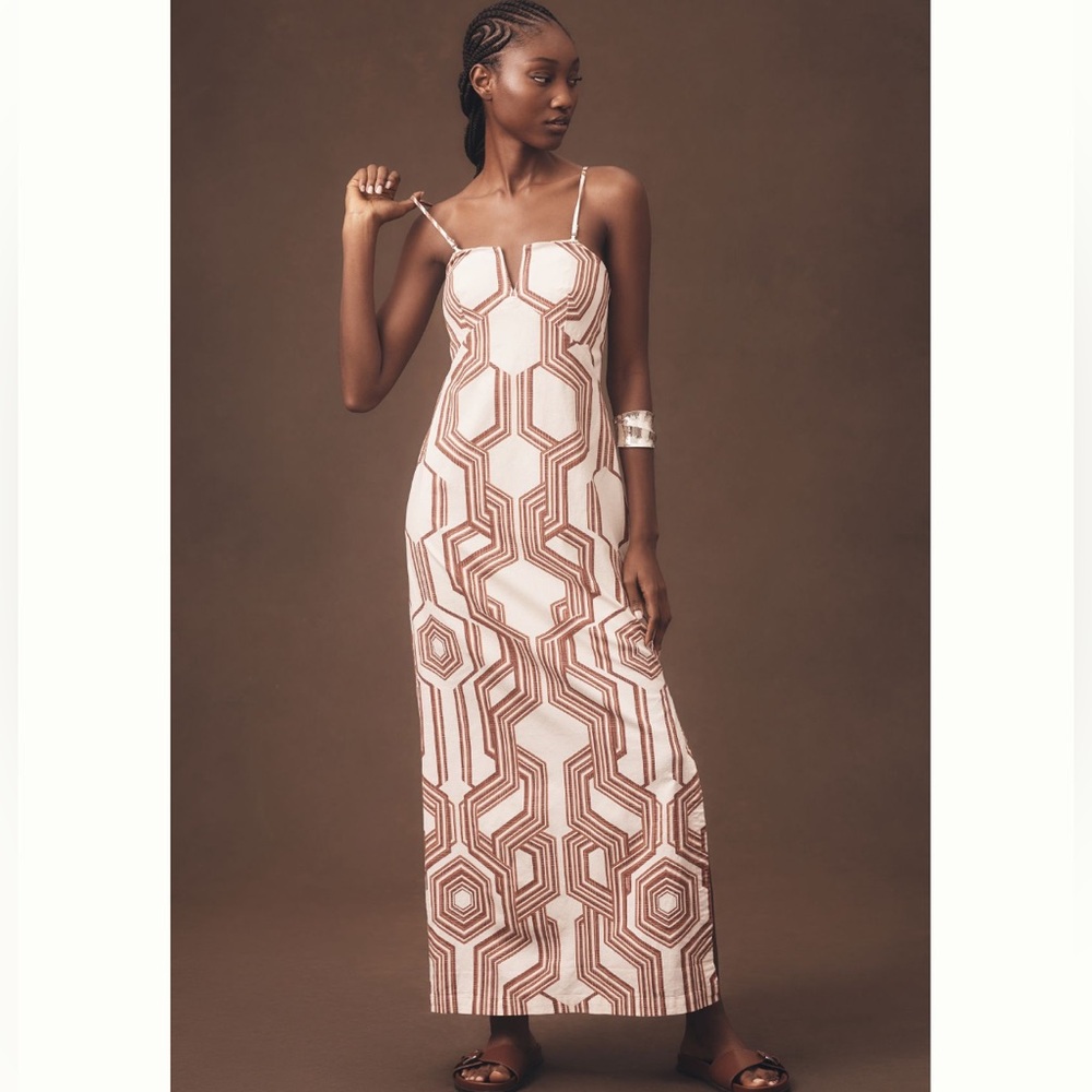 Anthropologie Strapless Linen Plunge-Neck Midi Dress - Picture 3 of 5
